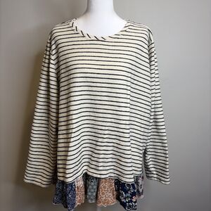 Sailor Striped Top Sz 2X Women Patchwork Ruffle Cotton Terry Cloth Coastal READ